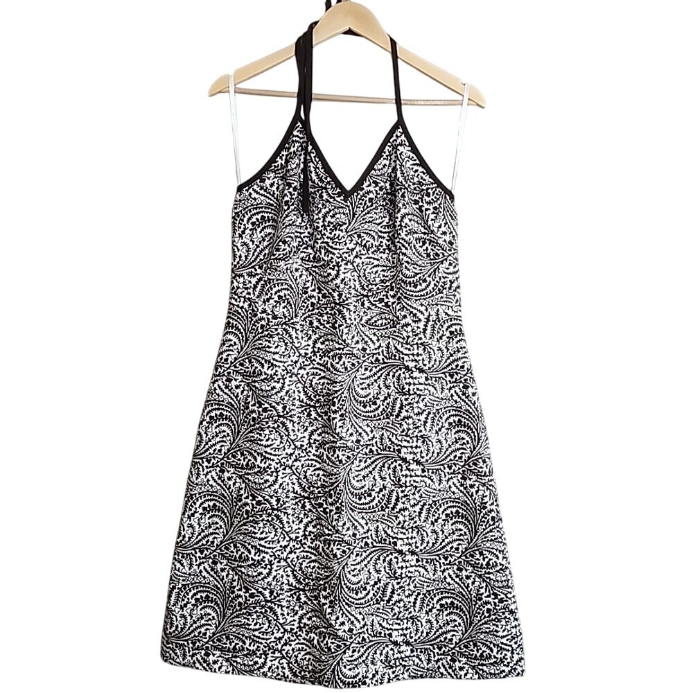 Ann Taylor Brown White Paisley Halter Neck A-Line Dress Size 6 FLAWS